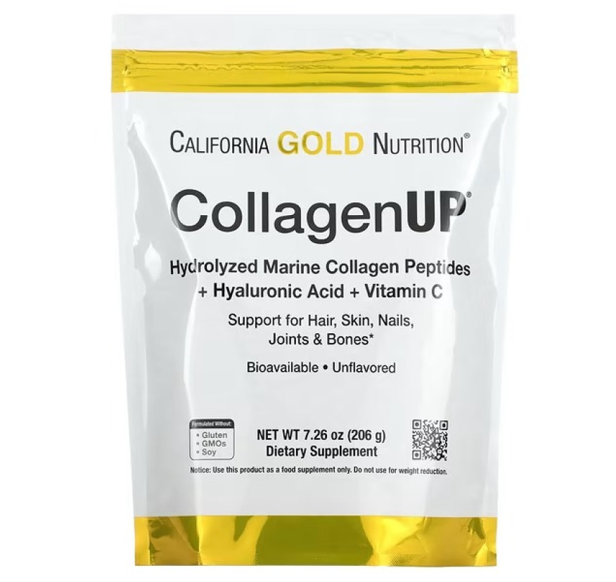 California Gold Nutrition, Collagen UP, морской гидролизованный коллаген, гиалуроновая кислота и витамин C, с нейтральным вкусом, 206 г