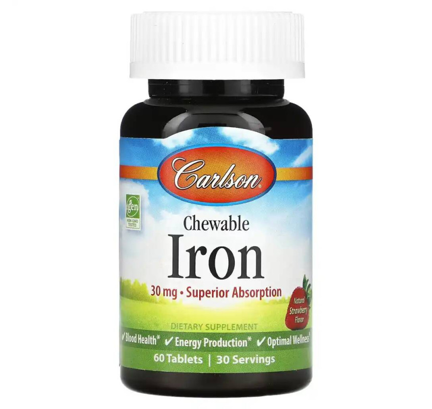 Carlson, Жевательное железо, клубника, 30 мг, 60 таблеток