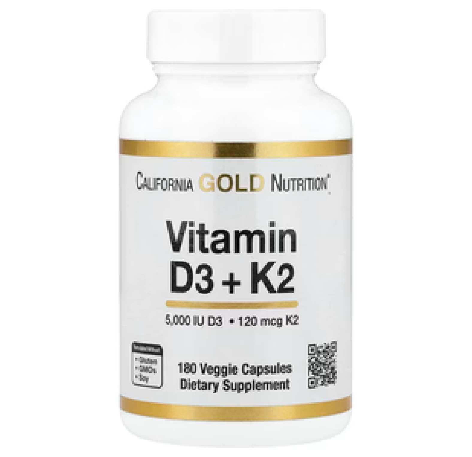 California Gold Nutrition, витамины D3 и К2 в форме MK-7, 180 растительных капсул 