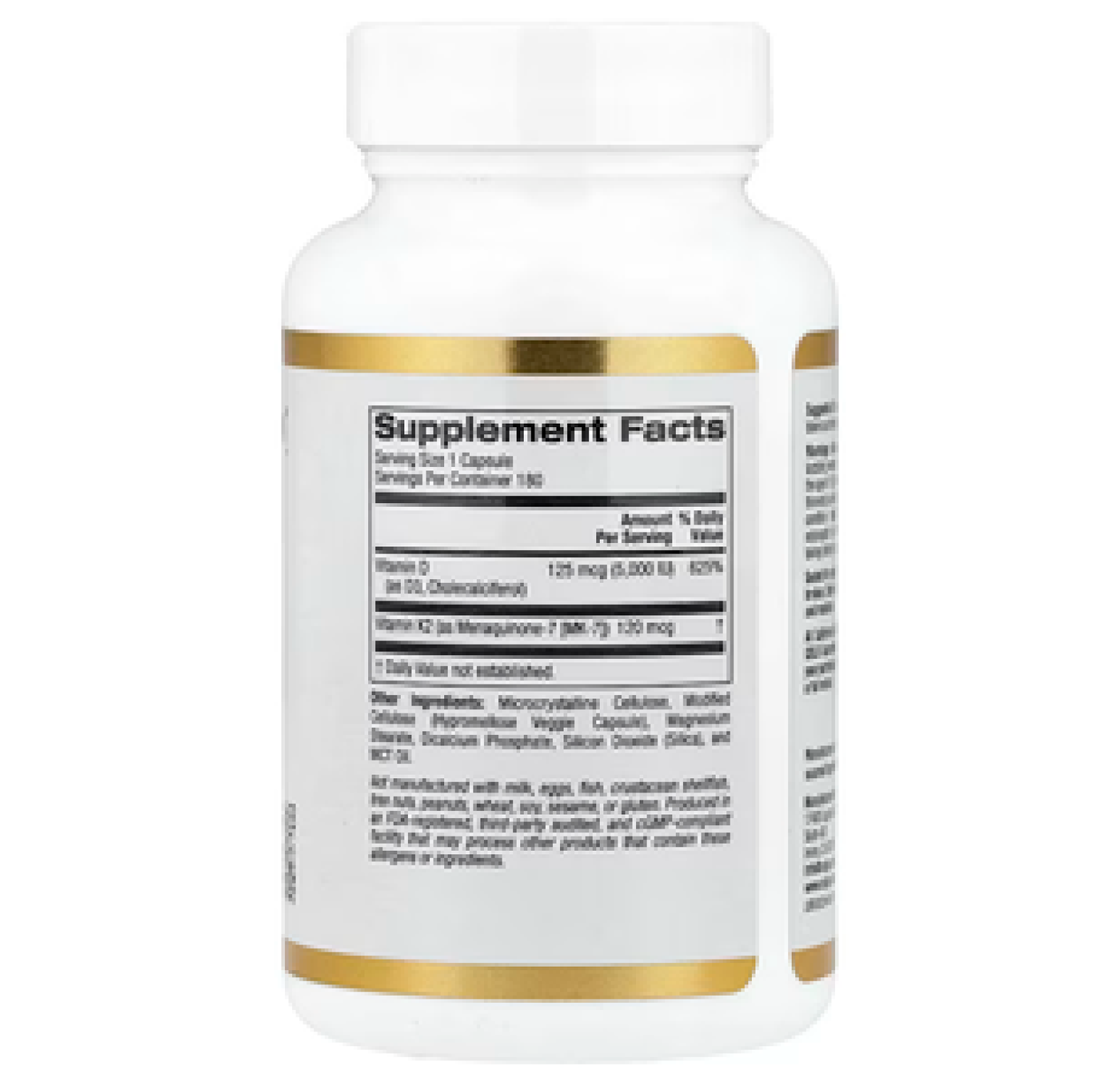 California Gold Nutrition, витамины D3 и К2 в форме MK-7, 180 растительных капсул 