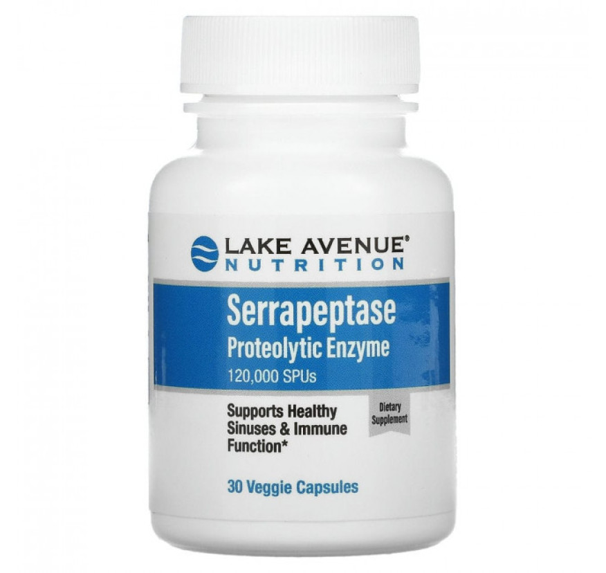 Lake Avenue Nutrition, Серрапептаза, протеолитический фермент, 120 000 SPU, 30 растительных капсул