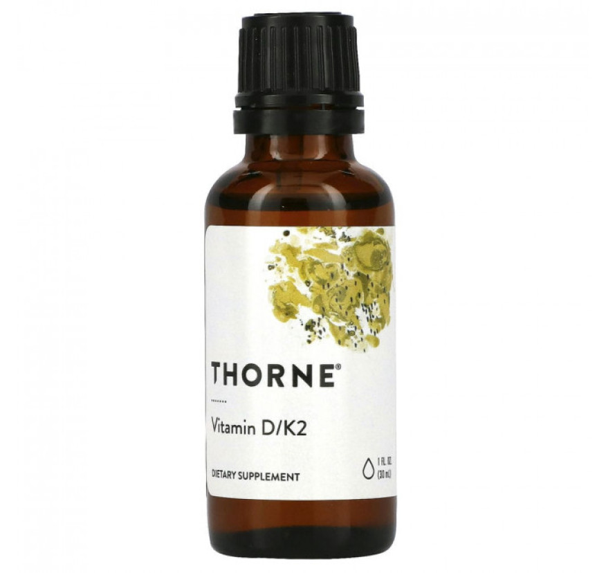 Thorne Research, витамины D и K2, 25 мкг (1000 МЕ), 30 мл (1 жидк. унция)