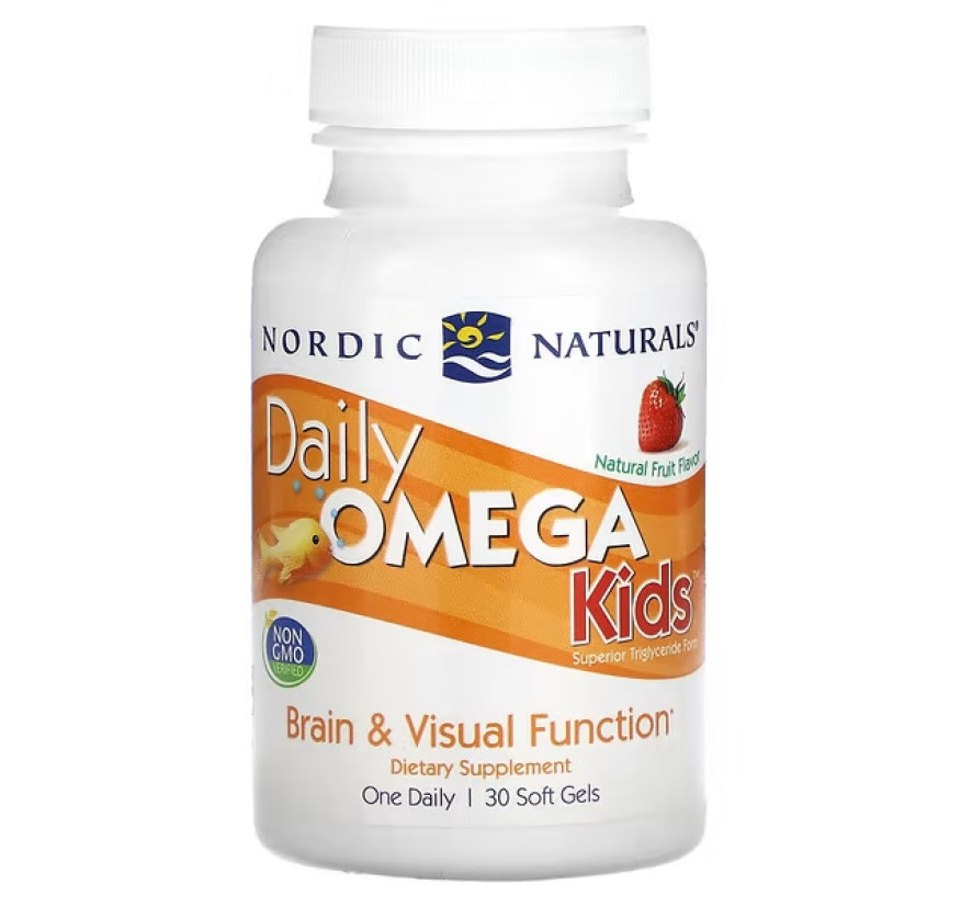 Nordic Naturals, Daily Omega Kids, со вкусом натуральных фруктов, 340 мг, 30 капсул