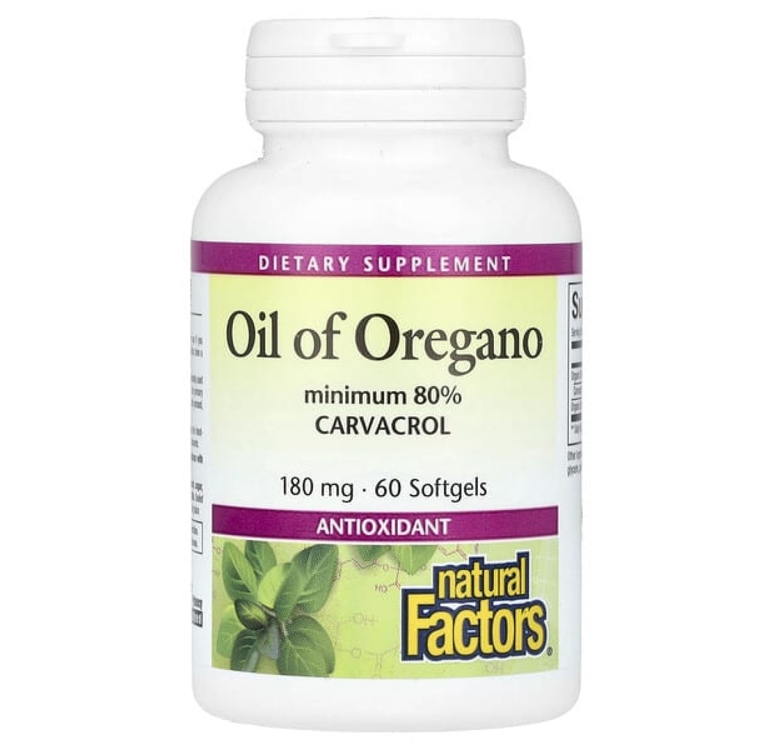 Natural Factors, масло орегано, 180 мг, 60 мягких желатиновых капсул
