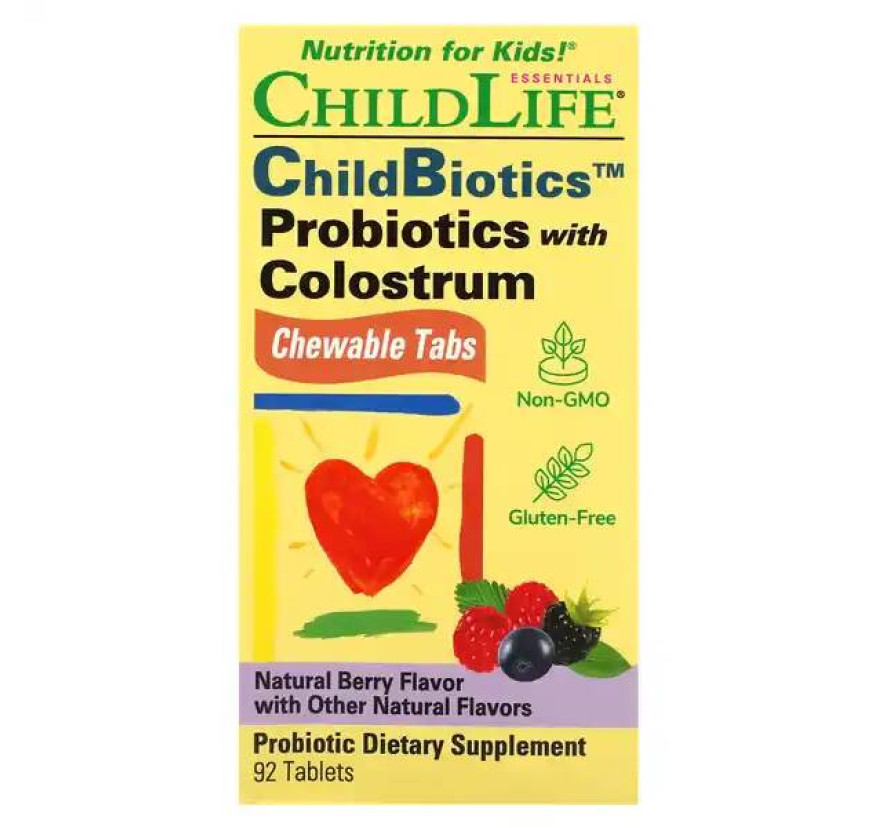 ChildLife Essentials, Пробиотик с молозивом, смесь ягод, 90 жевательных таблеток