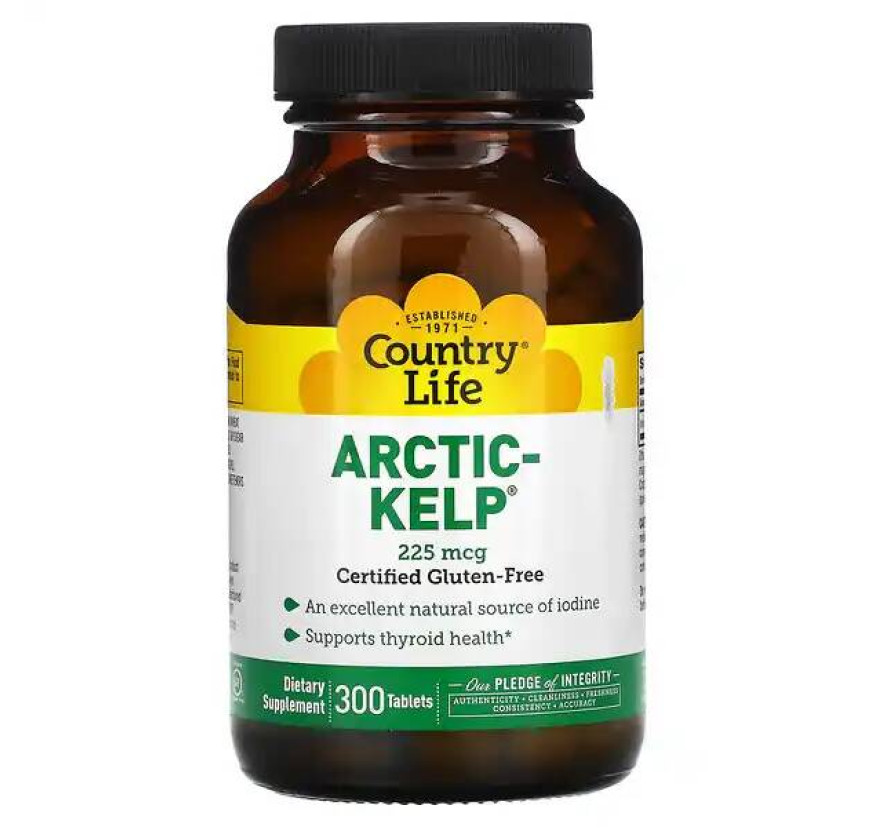 Country Life, Arctic-Kelp, арктические бурые водоросли, 225 мкг, 300 таблеток