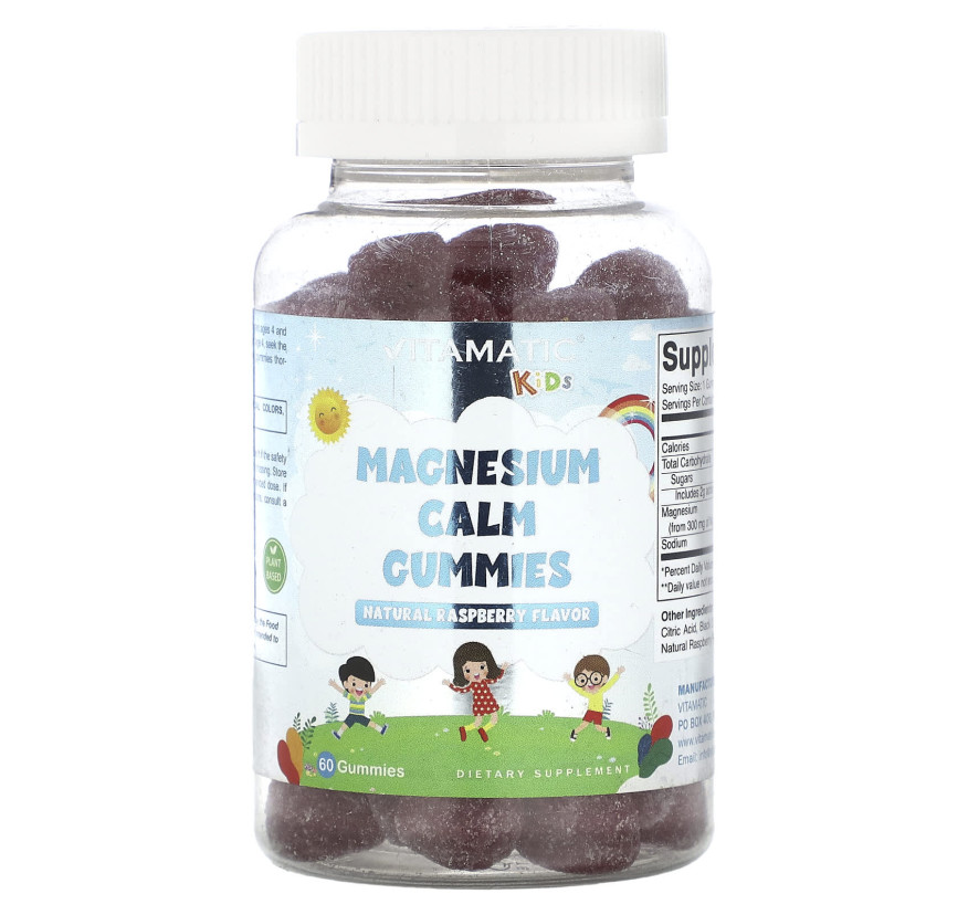 Жевательные таблетки с магнием Vitamatic, Kids, Magnesium Calm, со вкусом натуральной малины, 60 таблеток