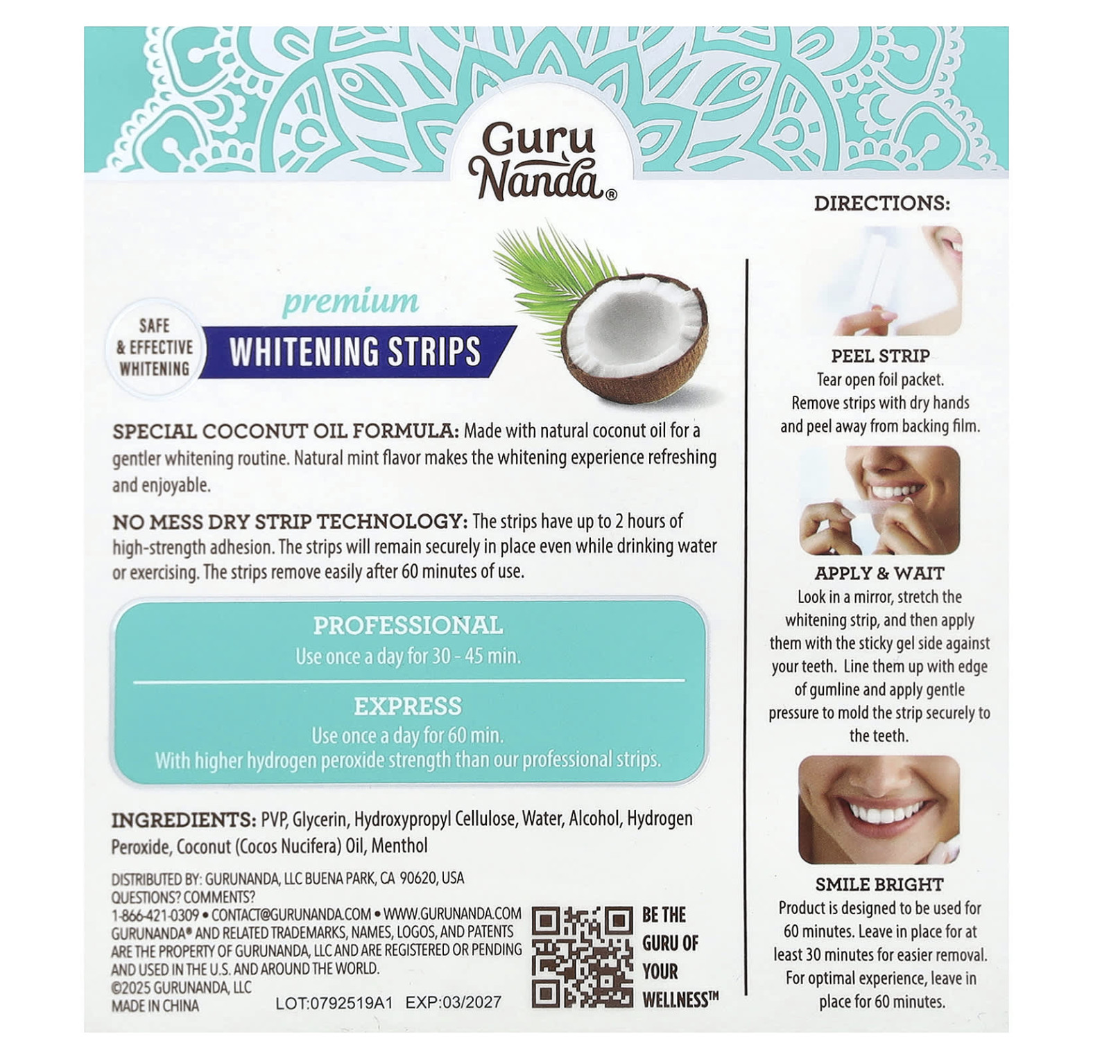 Отбеливающие полоски GuruNanda Premium, 14 полосок