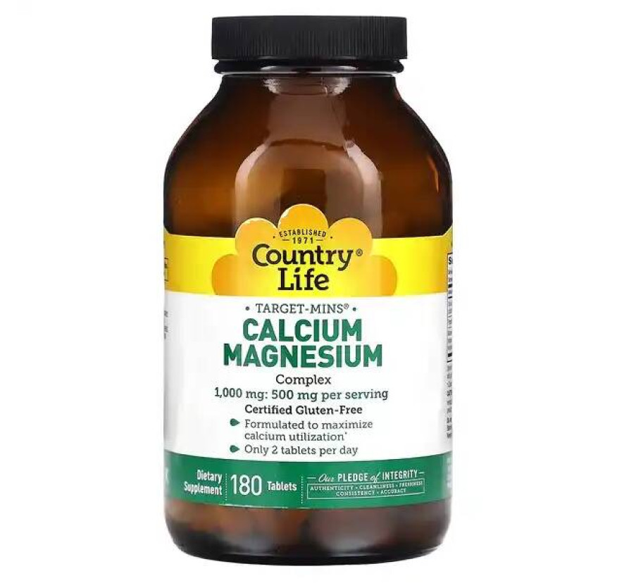 Country Life, Target-Mins, кальций-магниевый комплекс, 500 мг, 180 таблеток