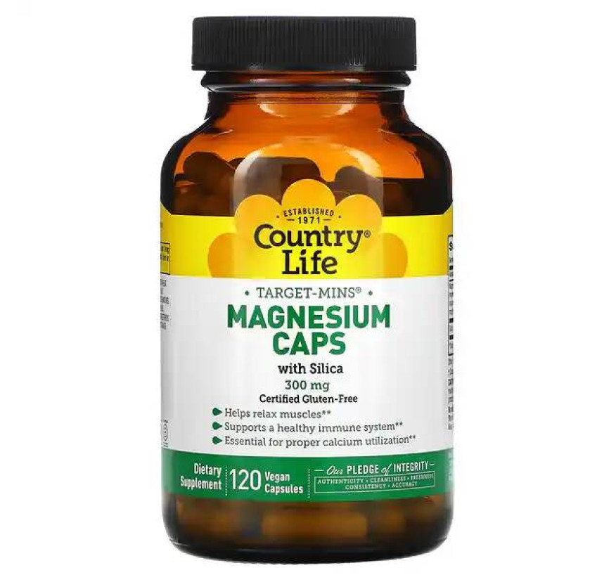 Country Life, Target-Mins, магний в капсулах, 300 мг, 120 вегетарианских капсул