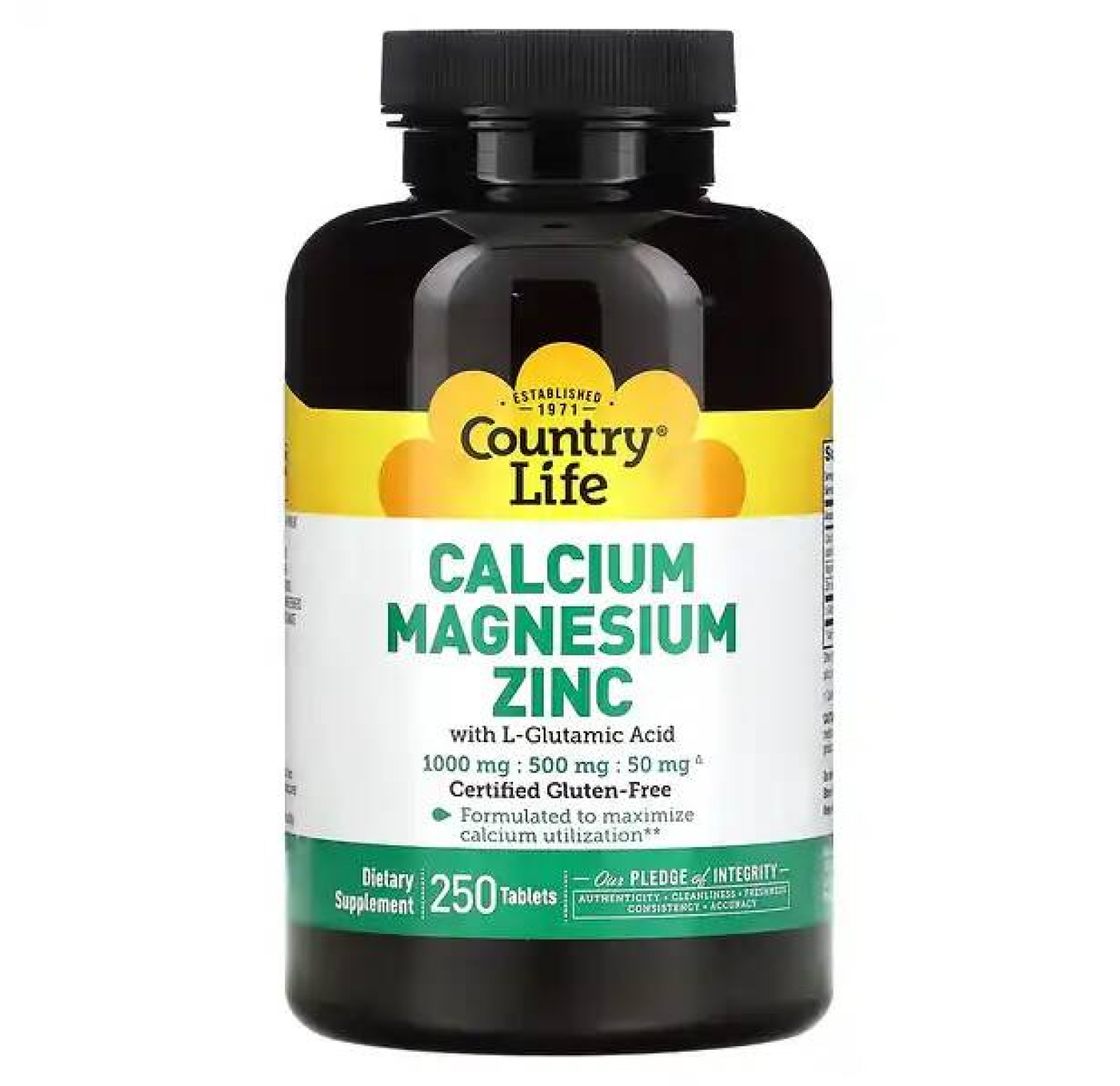Country Life, кальций, магний и цинк, 250 таблеток