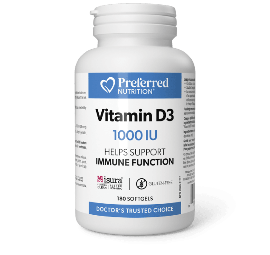 Preferred Nutrition, Витамин D3, 1000 МЕ, в мягких желатиновых капсулах, 180 капсул