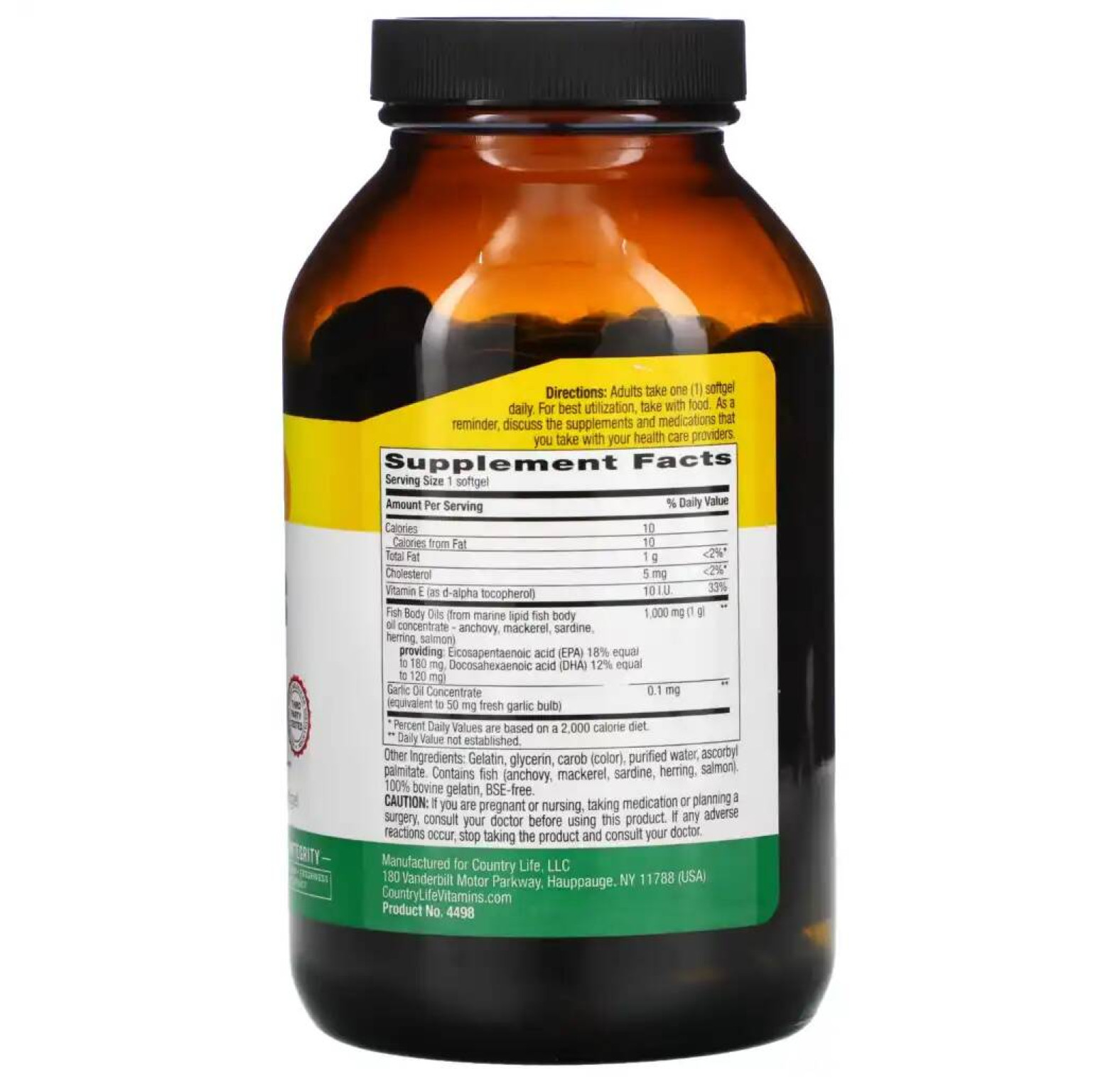 Country Life, омега-3, 1000 мг, 200 мягких таблеток