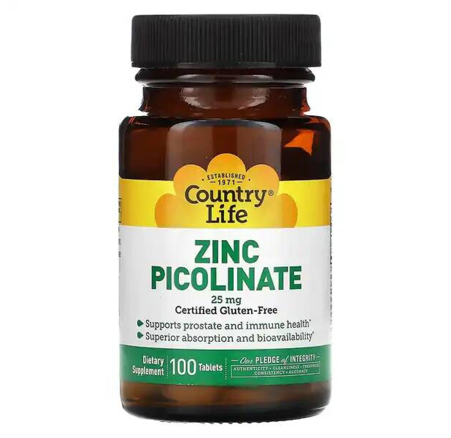 Country Life, пиколинат цинка, 25 мг, 100 таблеток