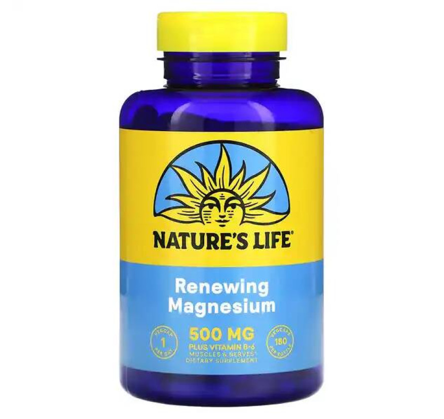 Nature's Life, Обновляющий магний, 500 мг, 180 растительных капсул