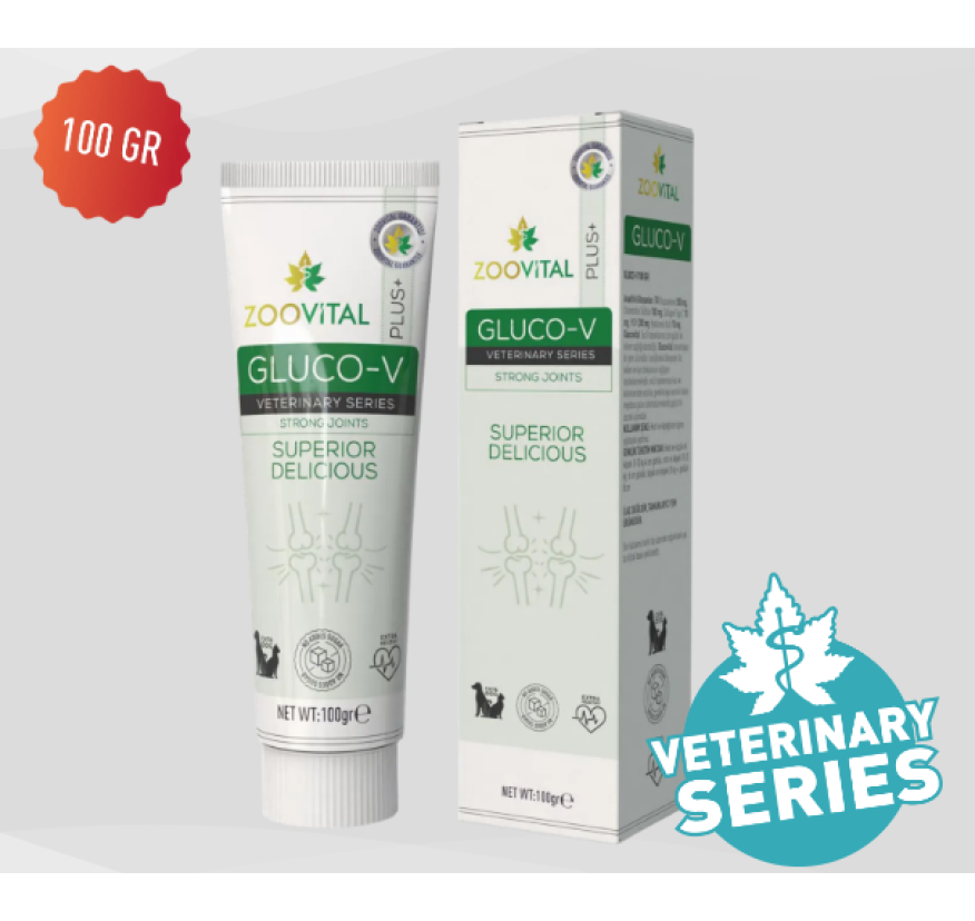Zoovital Plus+, Gluco V, Кормовая добавка для поддержания здоровья суставов кошек и собак 100 гр