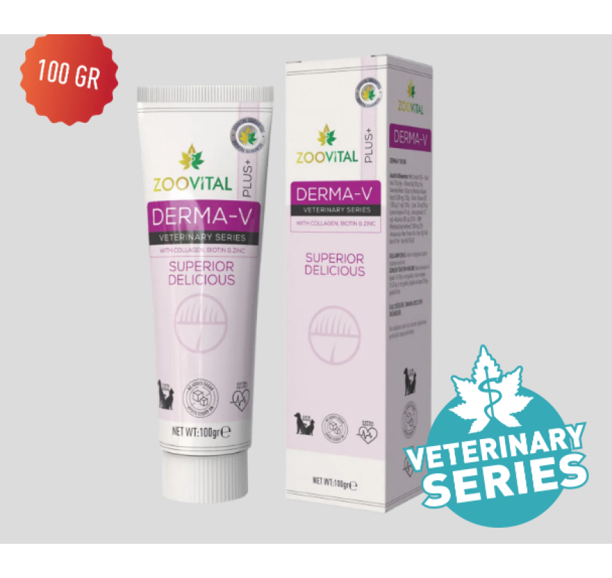 Zoovital Plus+, Derma V, Кормовая добавка для здоровья кожи и шерсти кошек и собак 100 гр.