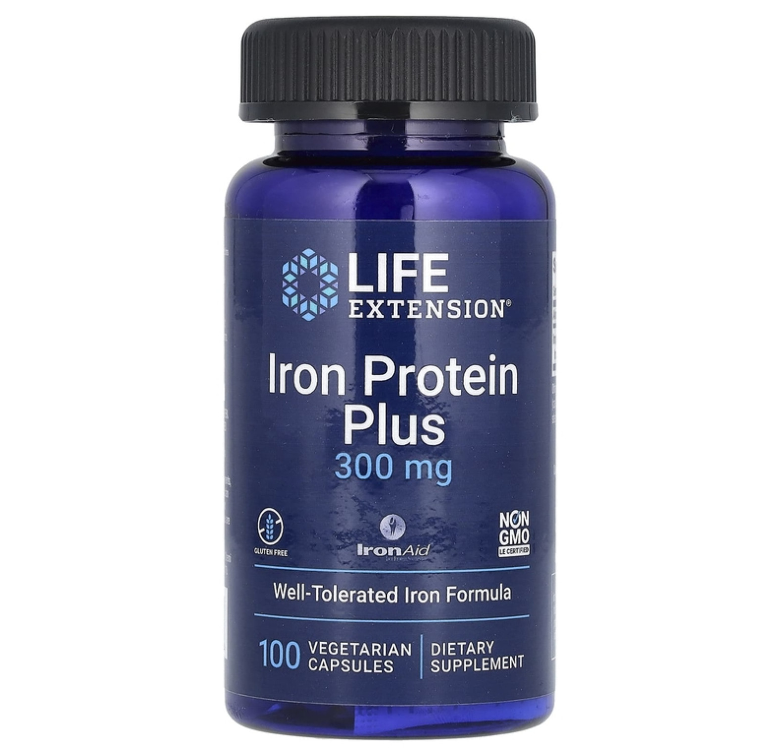 Life Extension, Iron Protein Plus, IronAid, железо плюс белок, 300 мг, 100 растительных капсул