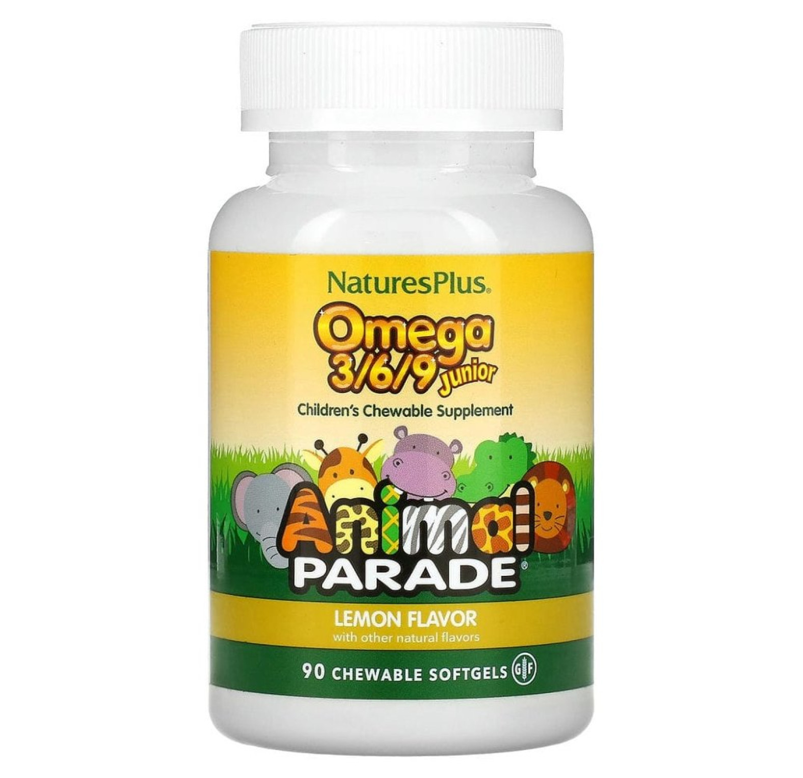NaturesPlus, Source of Life, Animal Parade, омега 3/6/9 юниор, со вкусом натурального лимона, 90 капсул
