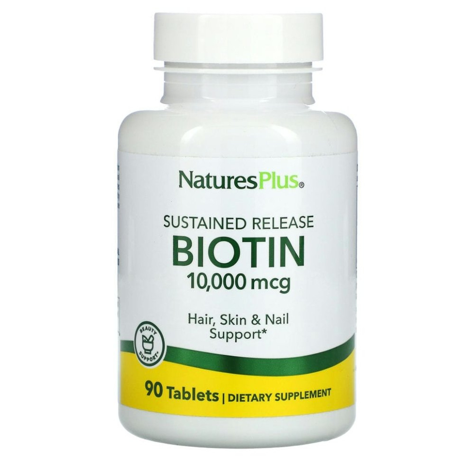 NaturesPlus, биотин, длительное высвобождение, 10 000 мкг, 90 таблеток