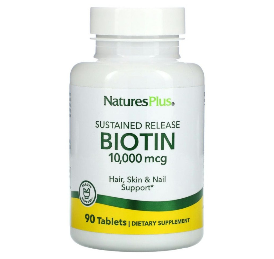 NaturesPlus, биотин, длительное высвобождение, 10 000 мкг, 90 таблеток