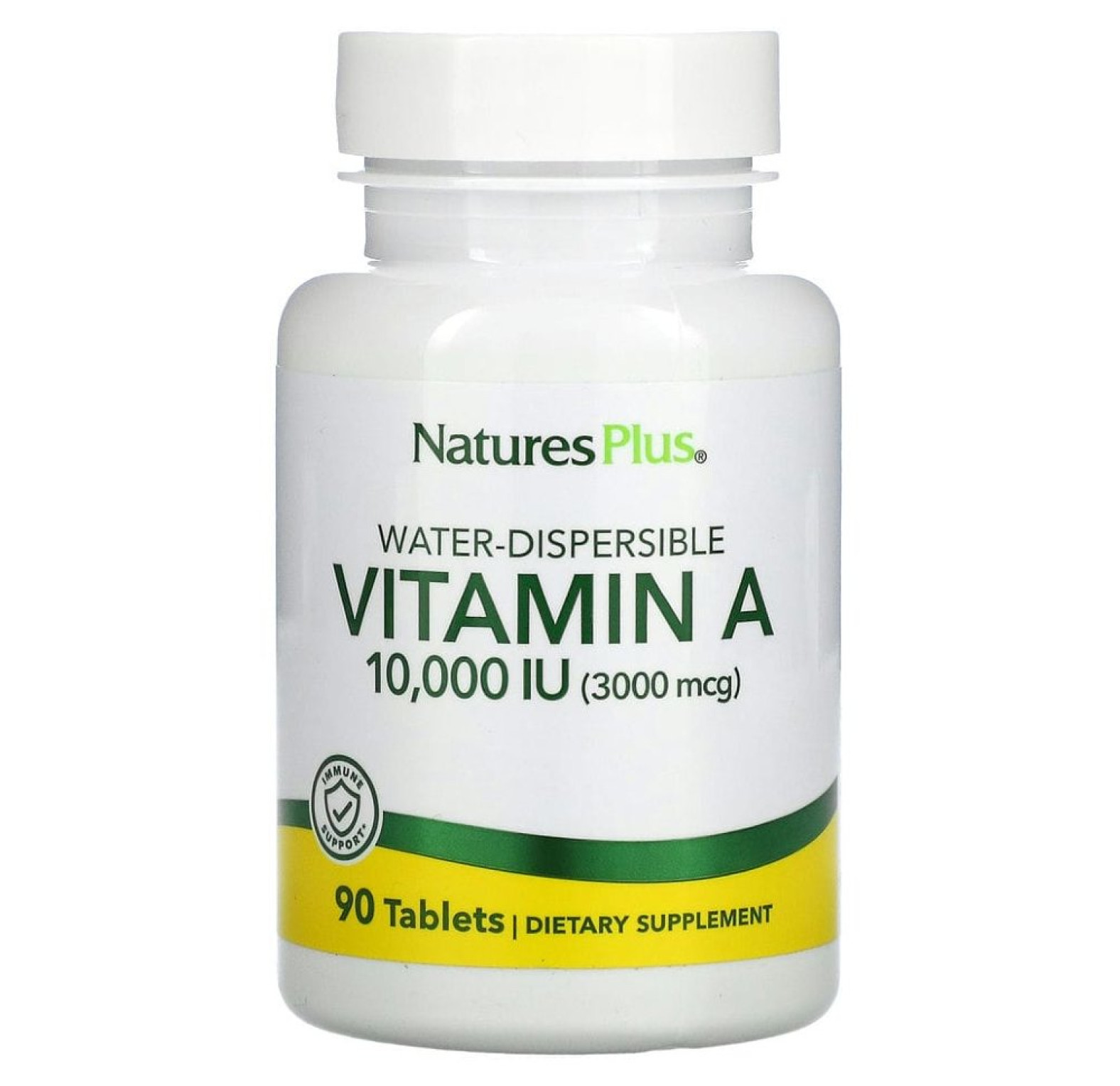 NaturesPlus, водно-диспергируемый витамин А, 10 000 МЕ (3 000 мкг), 90 таблеток