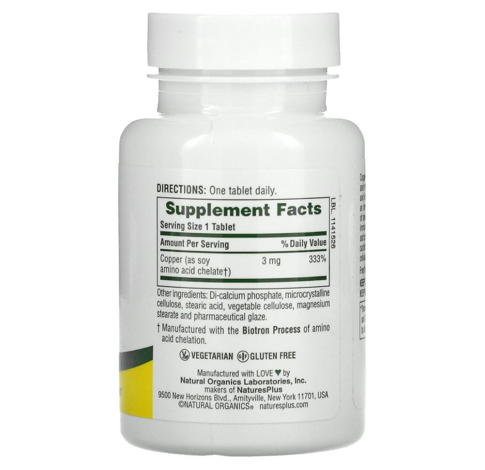 NaturesPlus, Медь, 3 мг, 90 таблеток