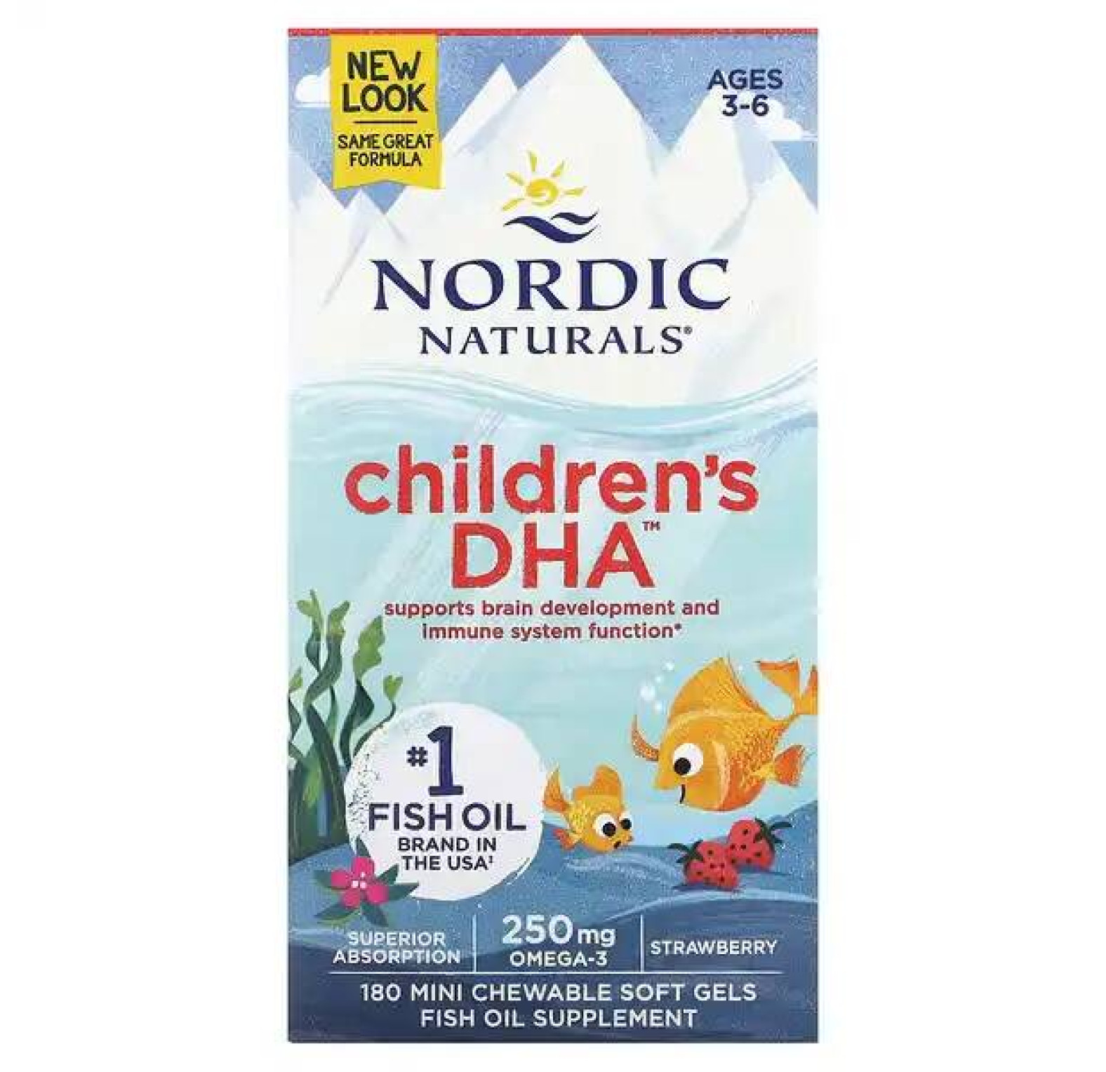 Nordic Naturals, Children's DHA, ДГК для детей, со вкусом клубники, для детей 3–6 лет, 250 мг, 180 мини-капсул