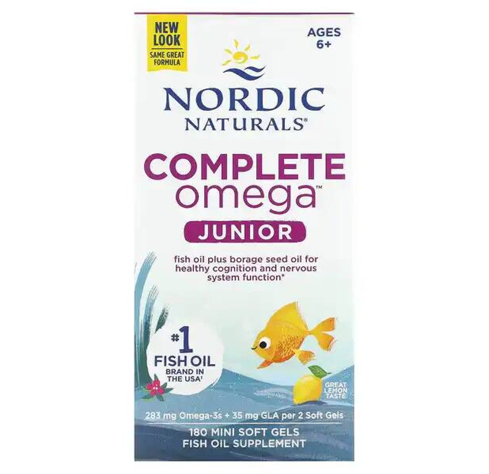 Nordic Naturals, Complete Omega Junior, для детей от 6 до 12 лет, лимон, 180 мини-капсул