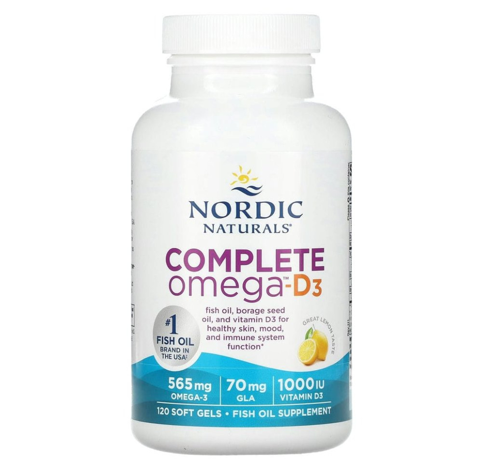 Nordic Naturals, Complete Omega-D3, со вкусом лимона, 565 мг, 120 капсул