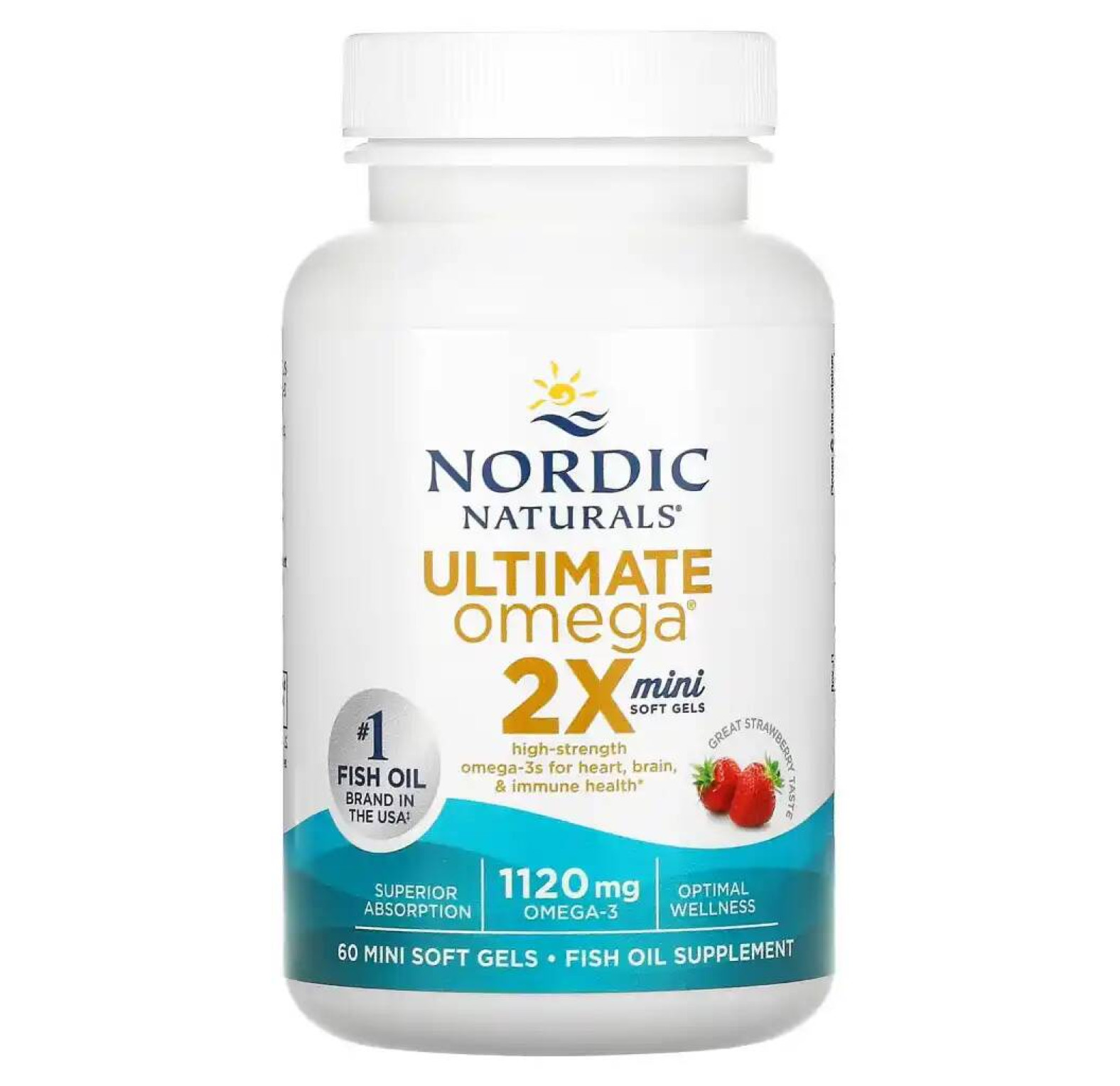 Nordic Naturals, Ultimate Omega 2X, со вкусом клубники, 560 мг, 60 мини-капсул