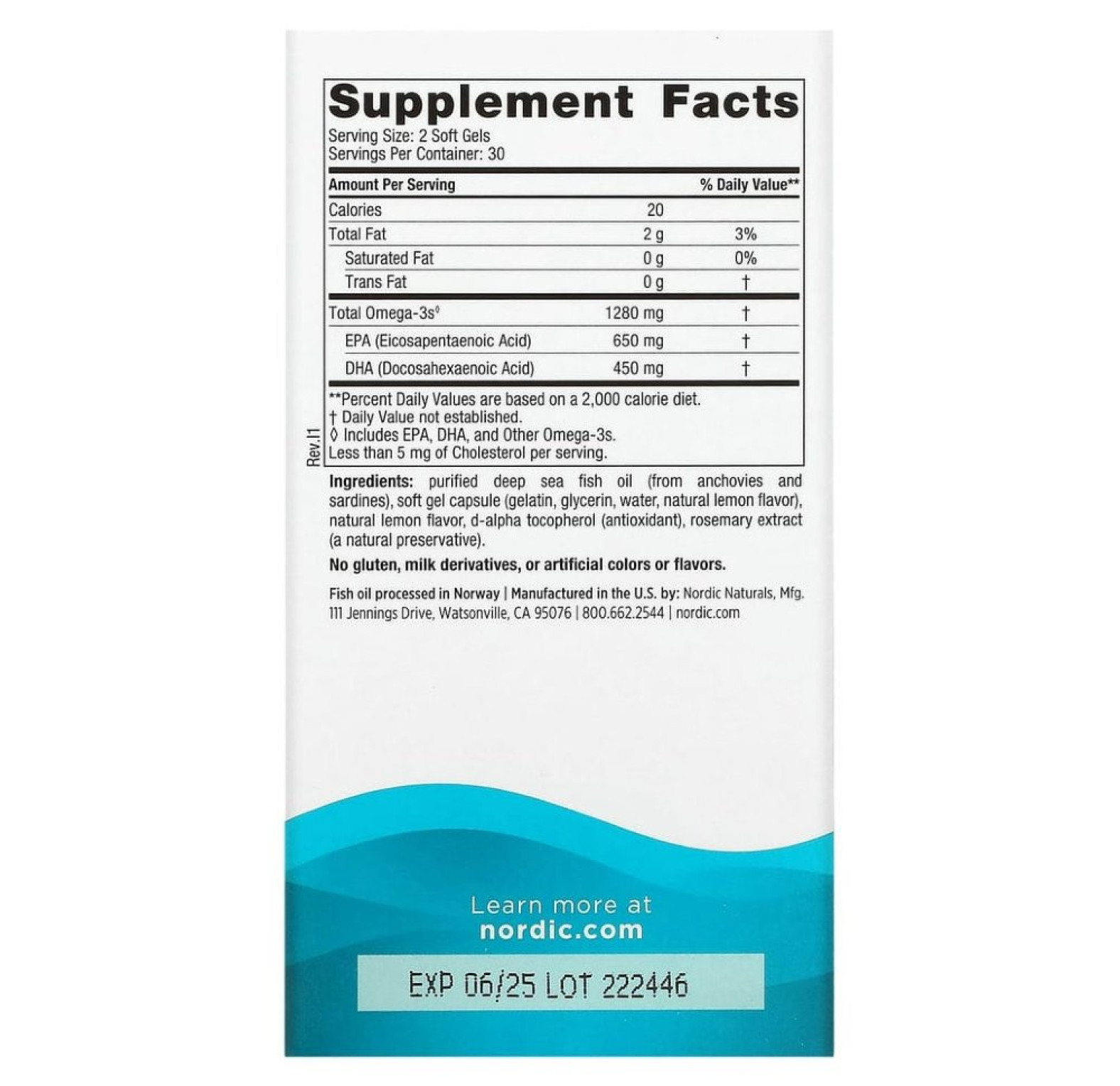 Nordic Naturals, Ultimate Omega, со вкусом лимона, 640 мг, 60 капсул