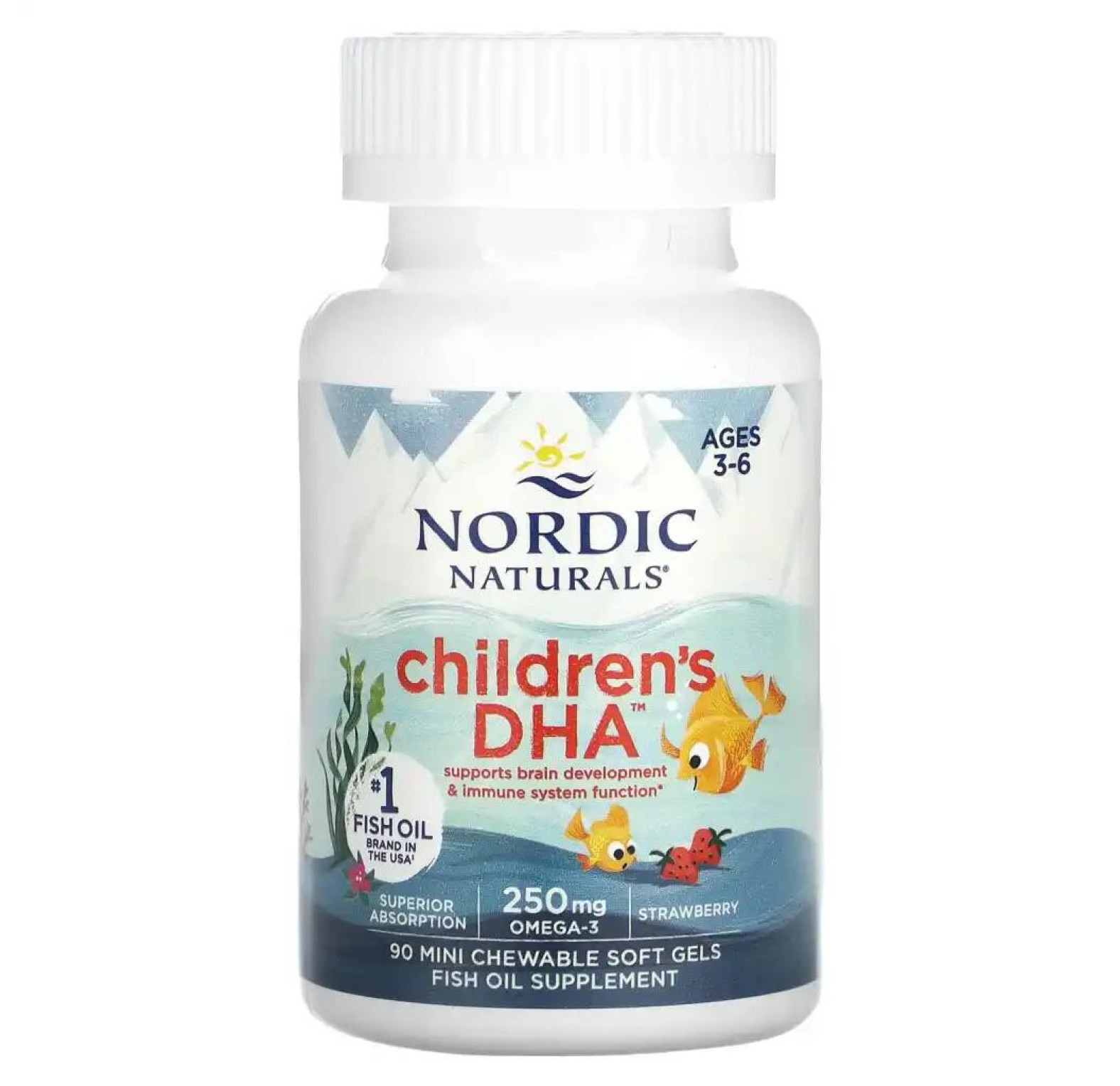 Nordic Naturals, ДГК для детей, клубника, для детей 3–6 лет, 62.5 мг, 90 желатиновых мини-капсул