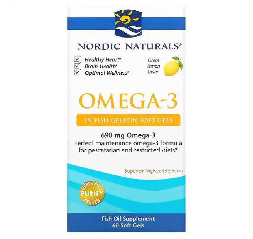 Nordic Naturals, омега-3, с лимонным вкусом, 345 мг, 60 капсул