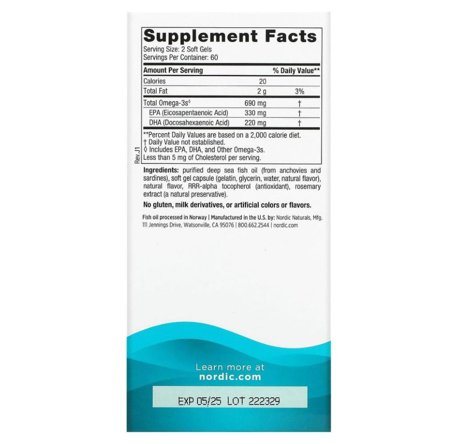 Nordic Naturals, омега-3, со вкусом лимона, 345 мг, 120 капсул