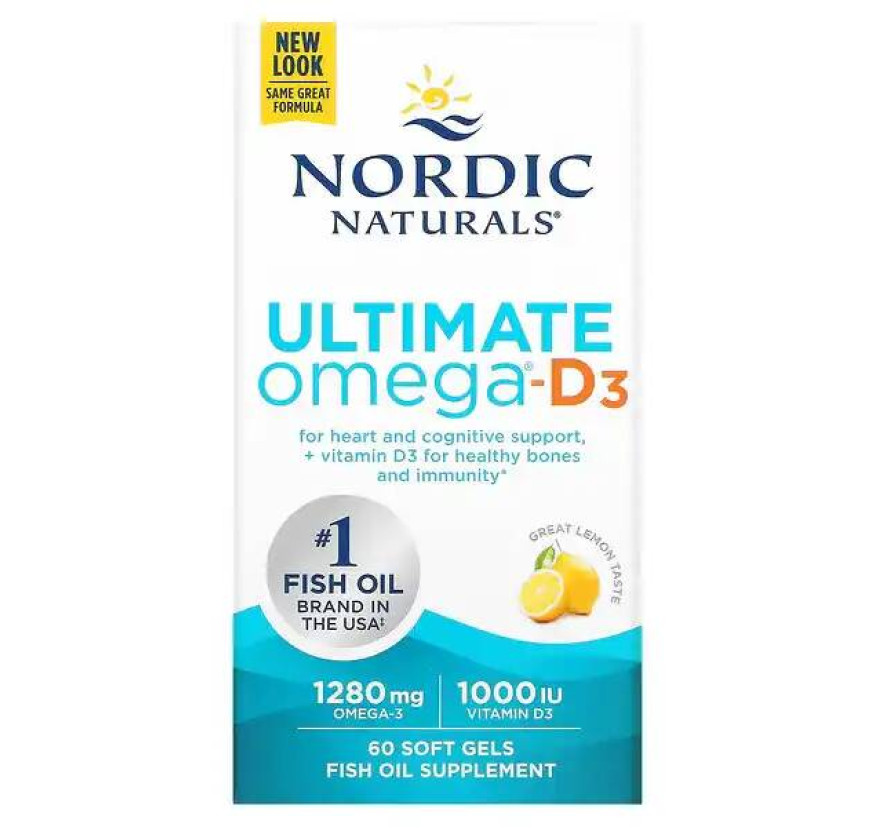 Nordic Naturals, Омега-D3 Ultimate, лимон, 1000 мг, 60 гелевых капсул