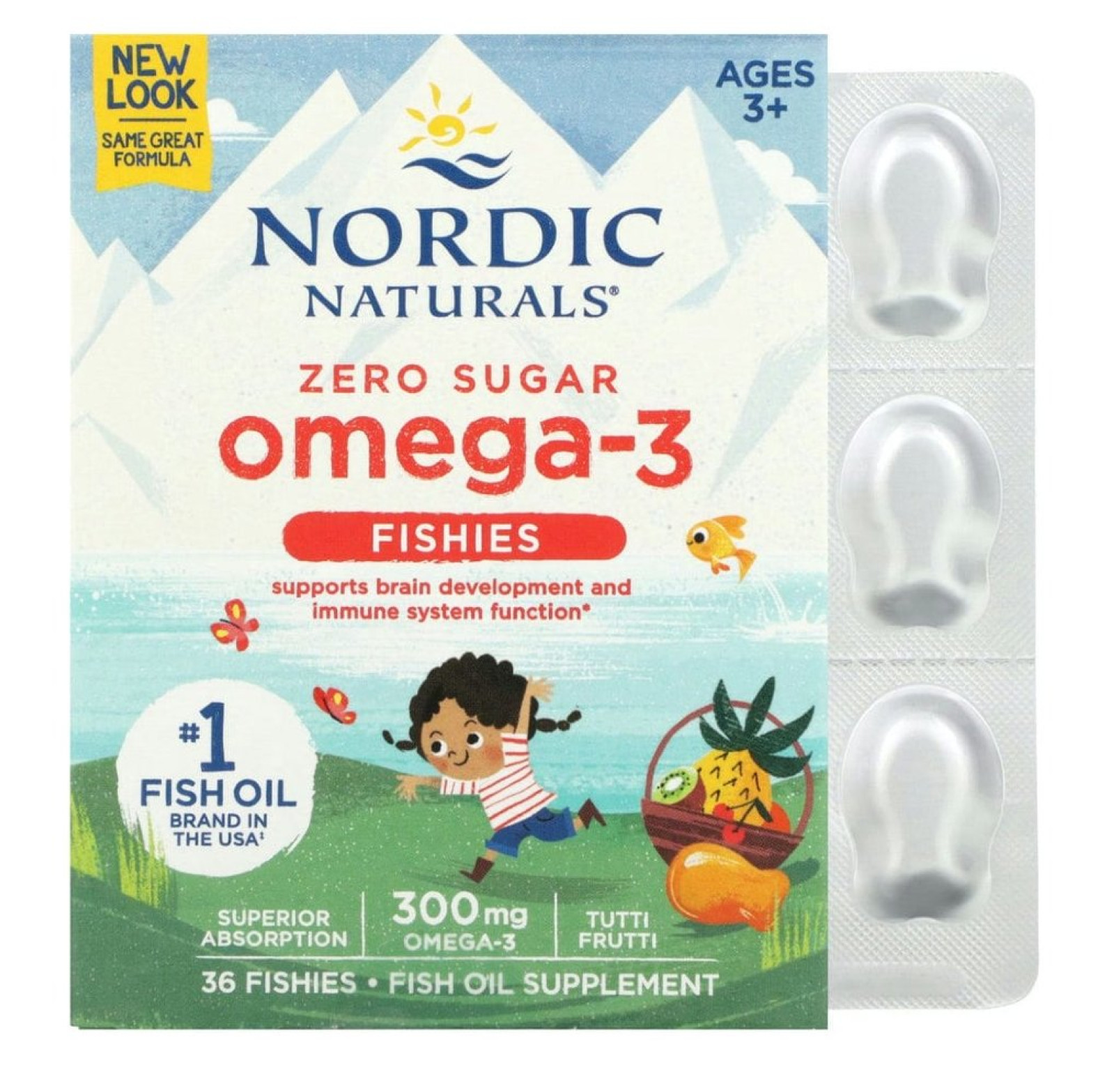 Nordic Naturals, рыбки с омега-3, без сахара, для детей от 3 лет, тутти фрутти, 300 мг, 36 рыбок