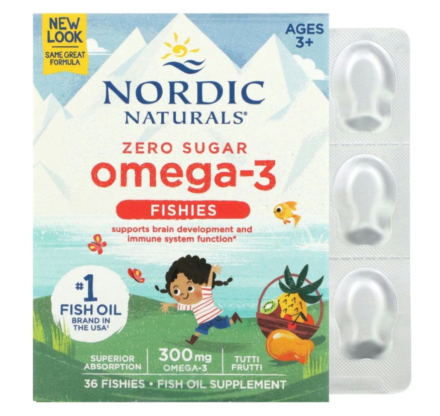 Nordic Naturals, рыбки с омега-3, без сахара, для детей от 3 лет, тутти фрутти, 300 мг, 36 рыбок