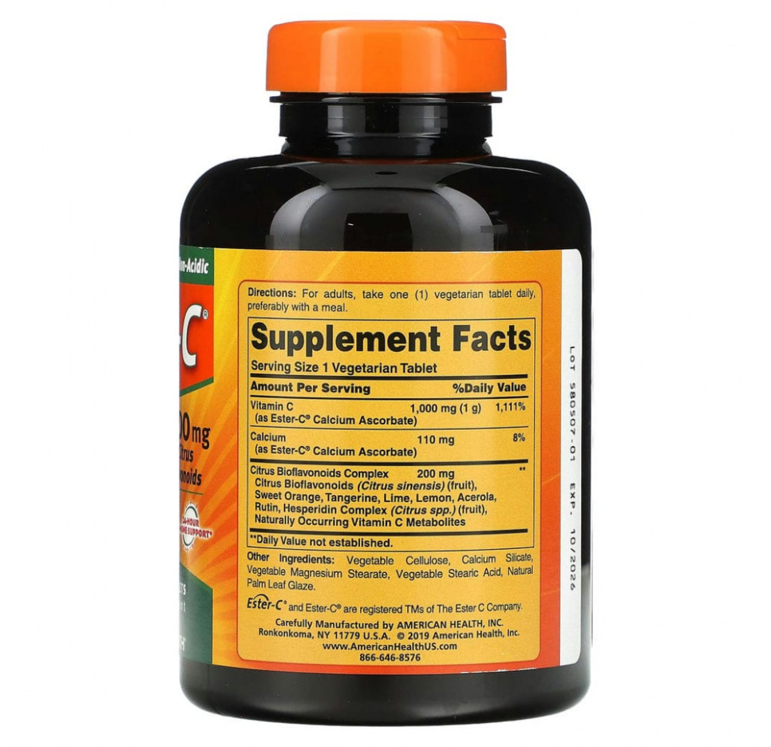 American Health, Ester-C с цитрусовыми биофлавоноидами, 1000 мг, 180 вегетарианских таблеток