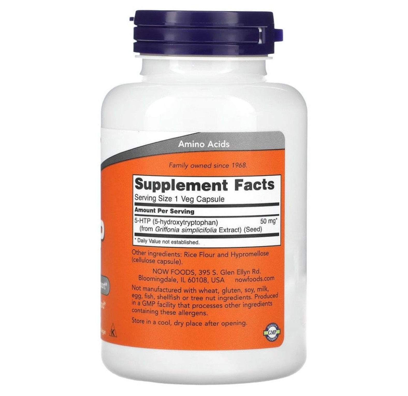 NOW Foods, 5-гидрокситриптофан, 50 мг, 180 капсул в растительной оболочке