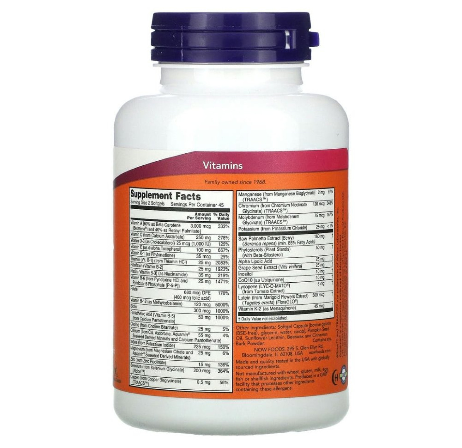 NOW Foods, ADAM, эффективные мультивитамины для мужчин, 90 капсул