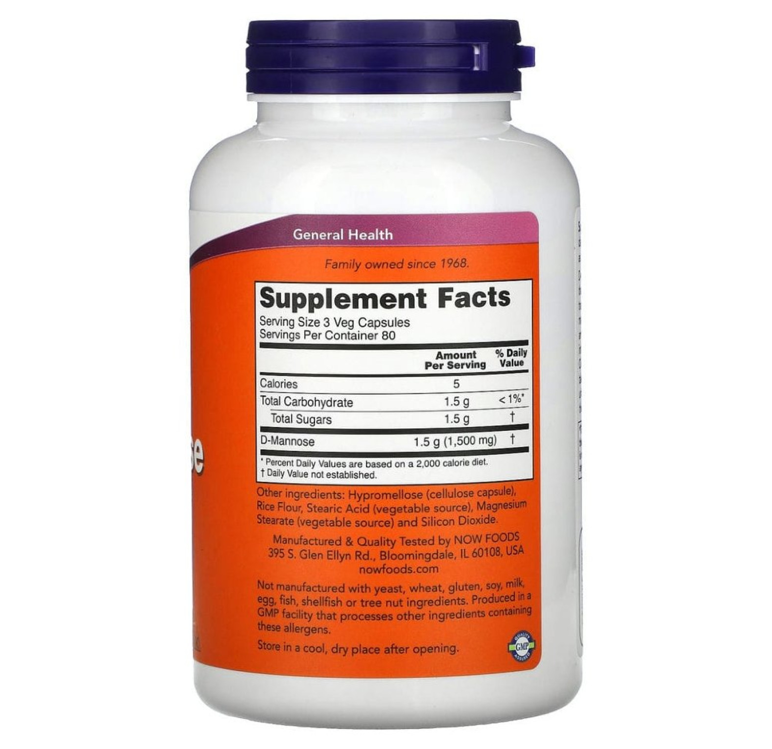 NOW Foods, D-манноза, 500 мг, 240 вегетарианских капсул