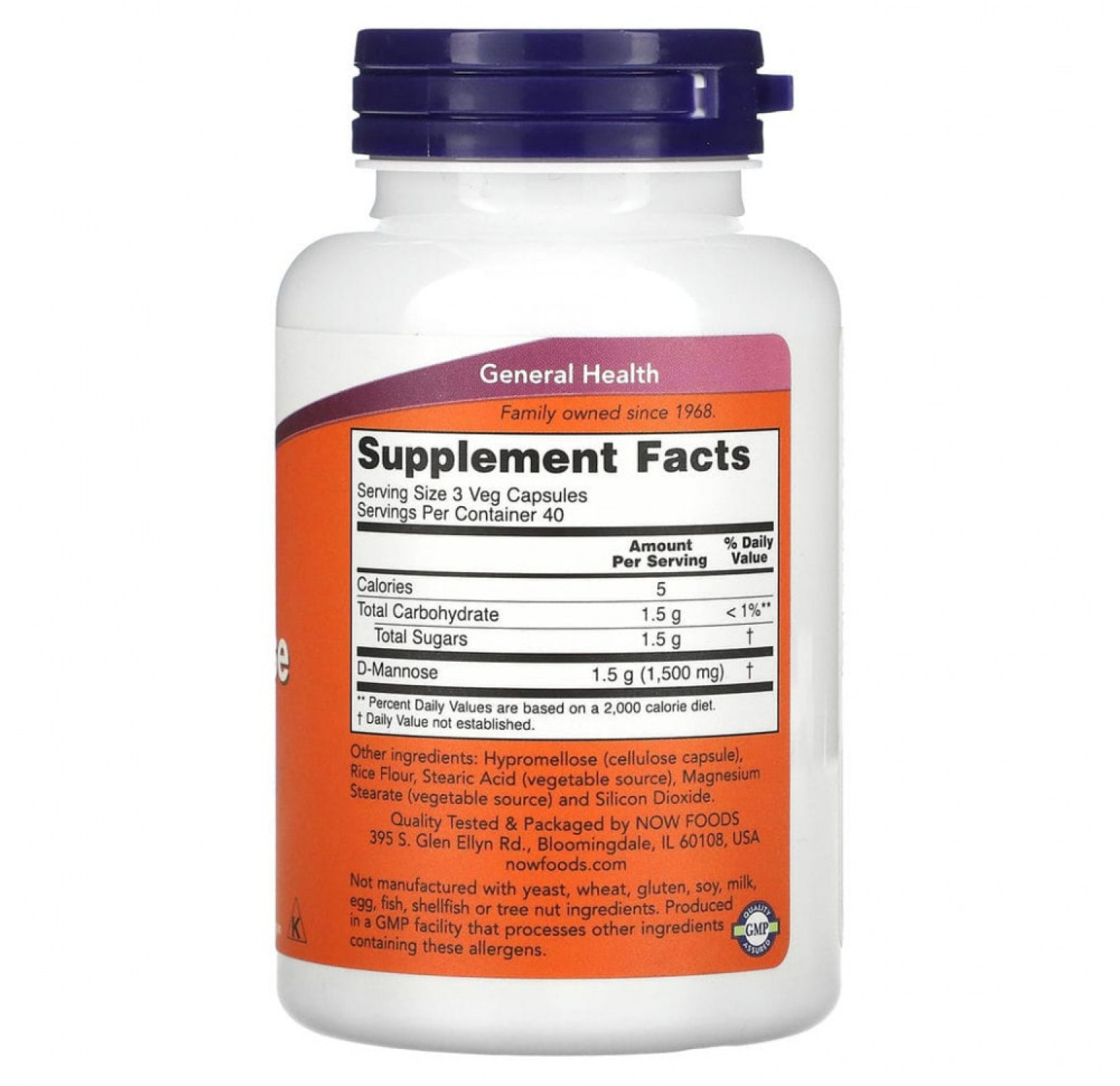 NOW Foods, D-манноза, 500 мг, 120 вегетарианских капсул