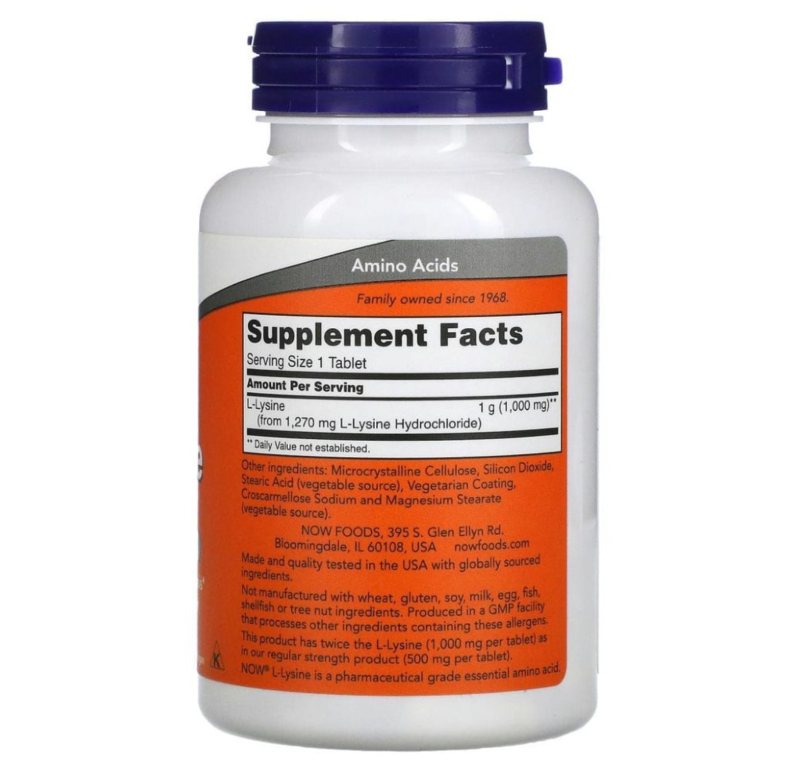 NOW Foods, L-лизин, двойная концентрация, 1000 мг, 100 таблеток