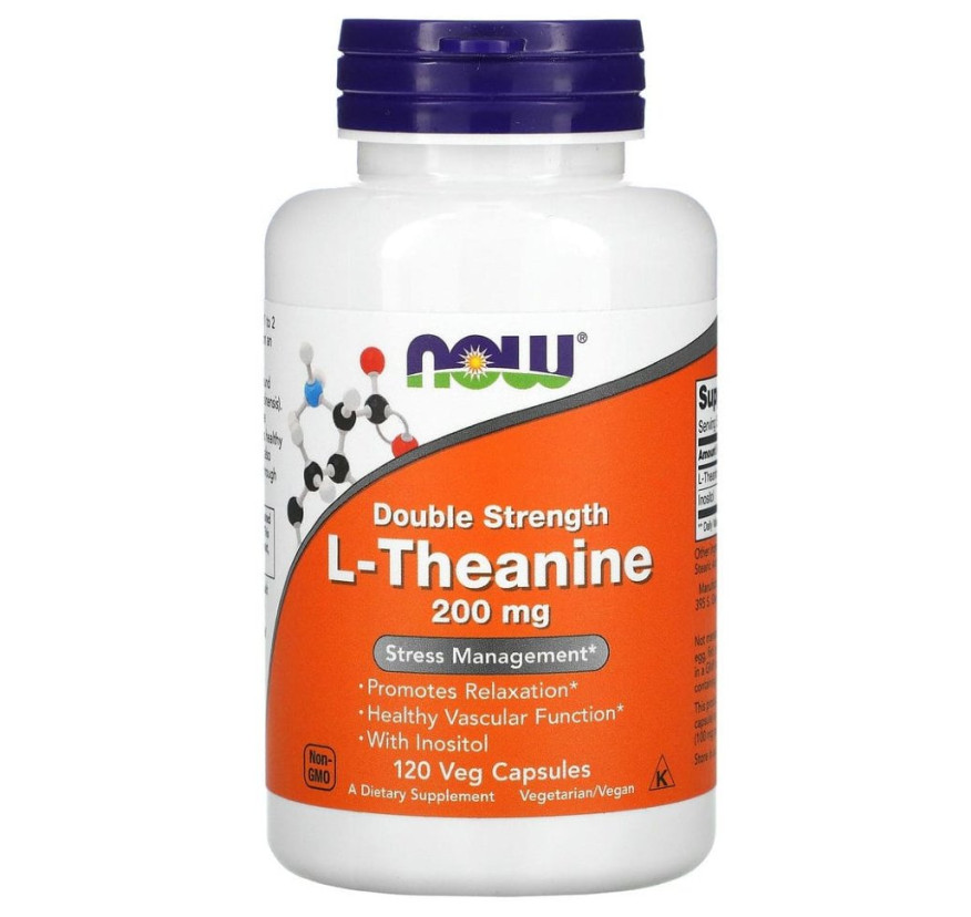 NOW Foods, L-теанин двойной силы, 200 мг, 120 вегетарианских капсул