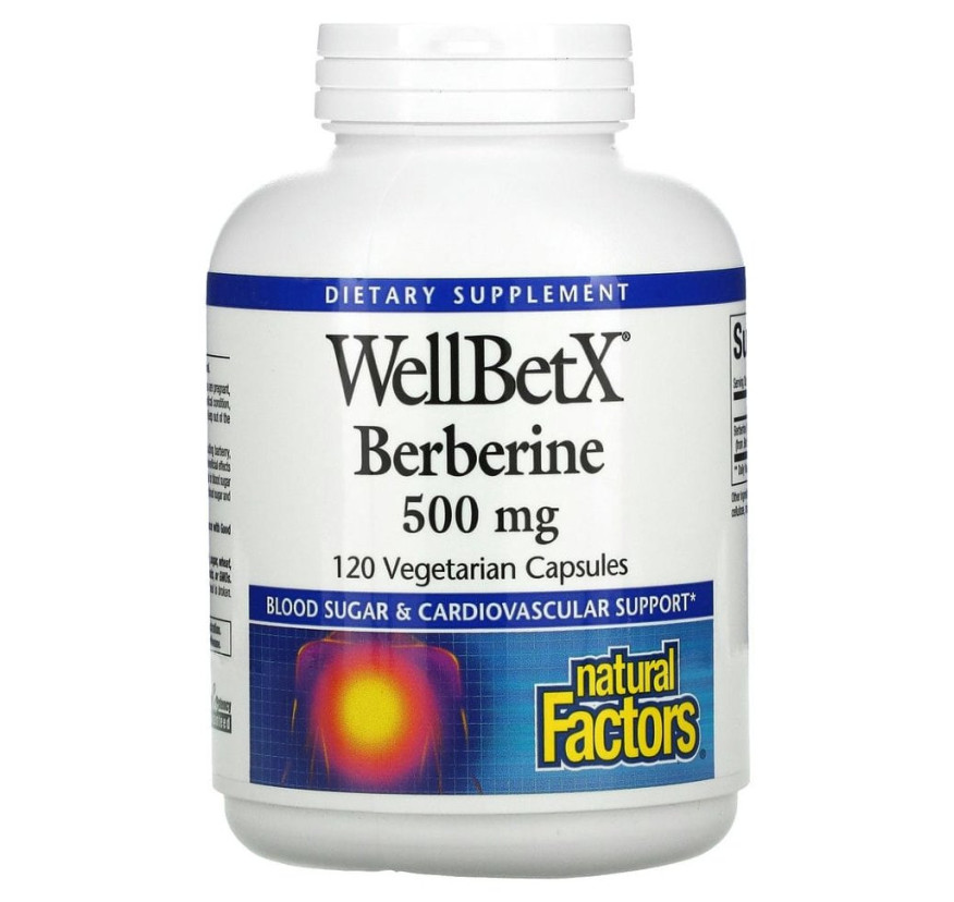 Natural Factors, WellBetX, берберин, 500 мг, 120 вегетарианских капсул