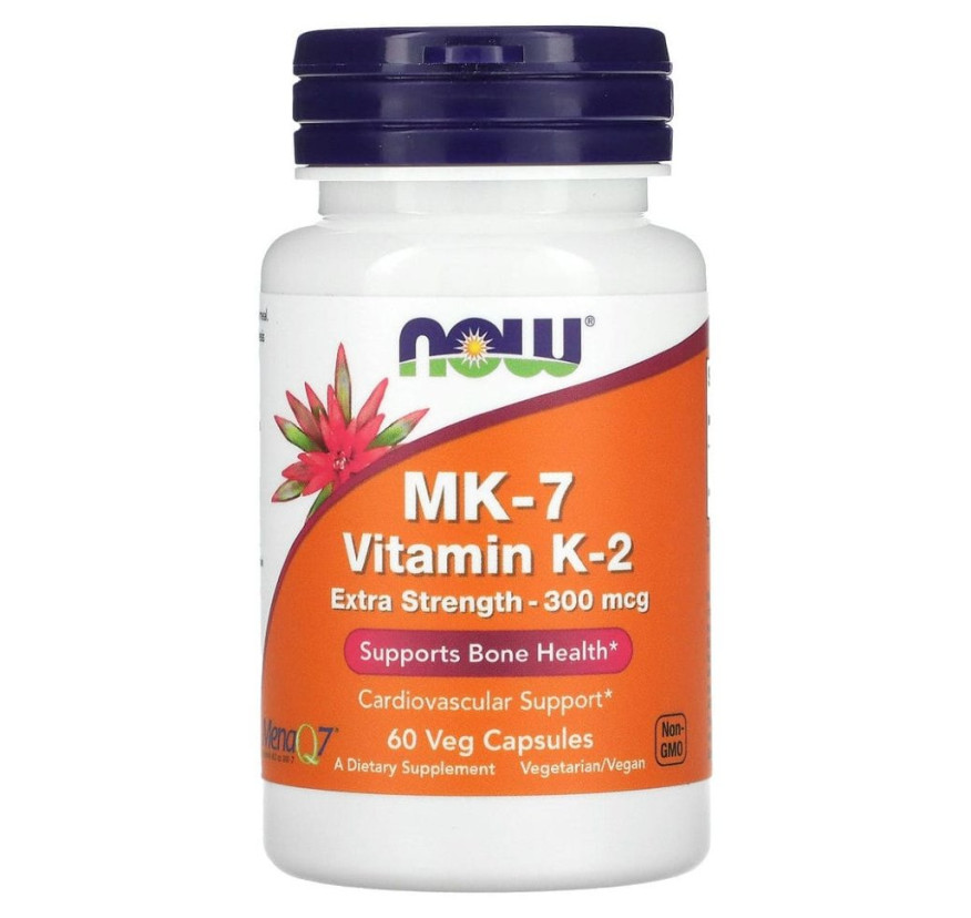 NOW Foods, MK-7, витамин K-2, повышенная сила действия, 300 мкг, 60 растительных капсул
