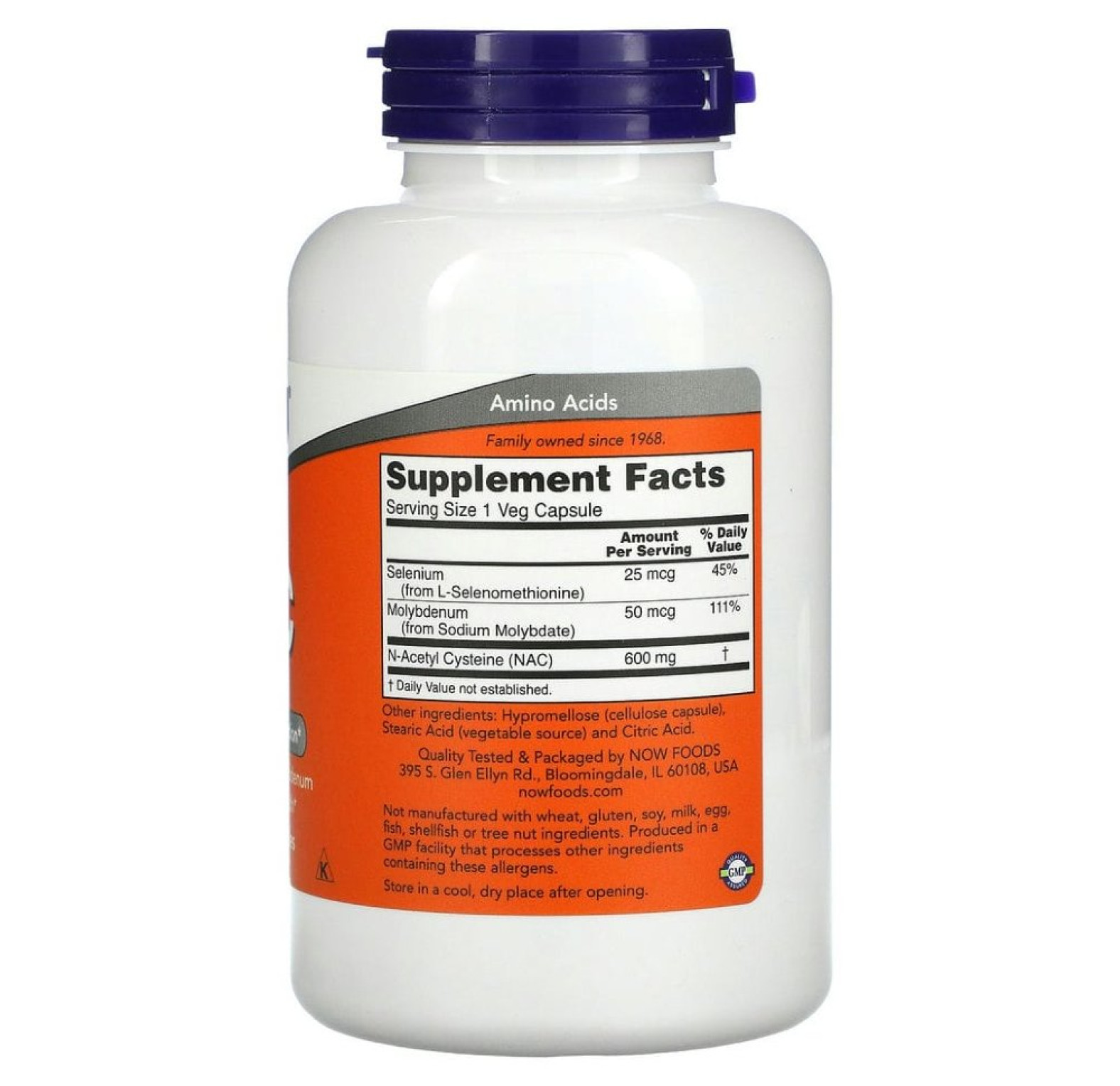 NOW Foods, NAC (N-ацетилцистеин), 600 мг, 250 вегетарианских капсул