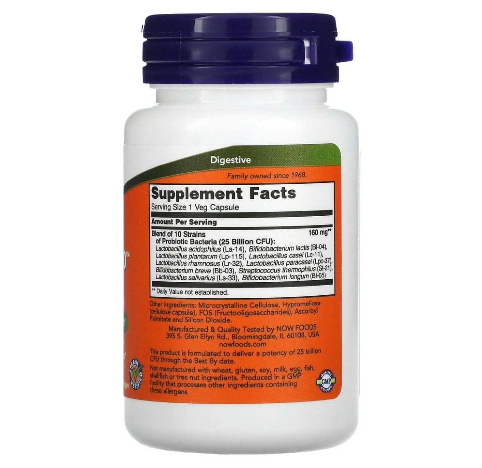 NOW Foods, Probiotic-10, 25 млрд, 50 вегетарианских капсул