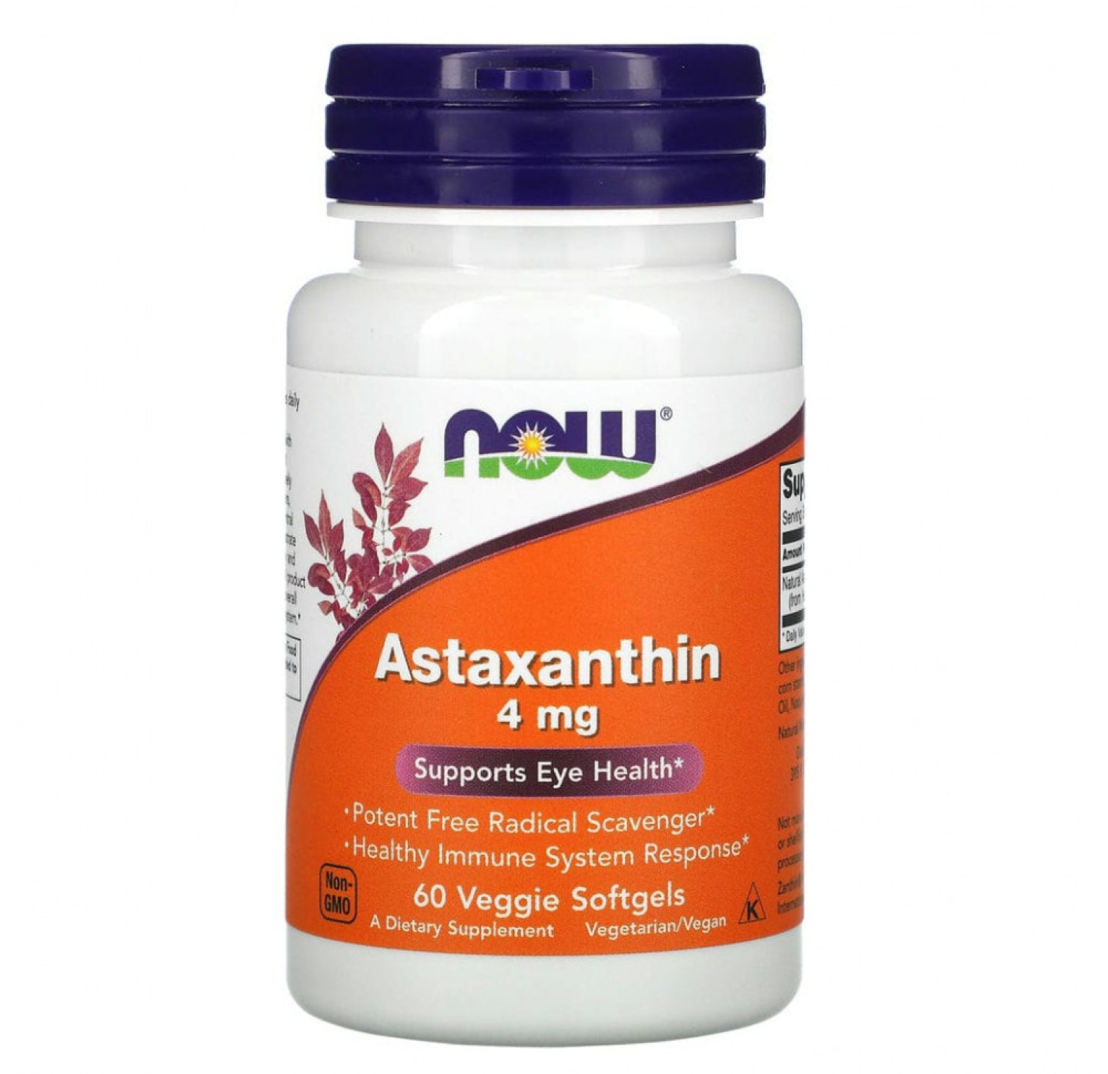 NOW Foods, астаксантин, 4 мг, 60 растительных капсул